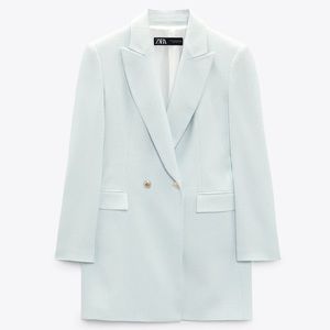 Zara LONG DOUBLE-BREASTED BLAZER in Light Blue XS